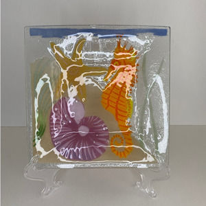 Fusion Art Glass Fused Art Glass with ocean design Signed William McGrath 7"